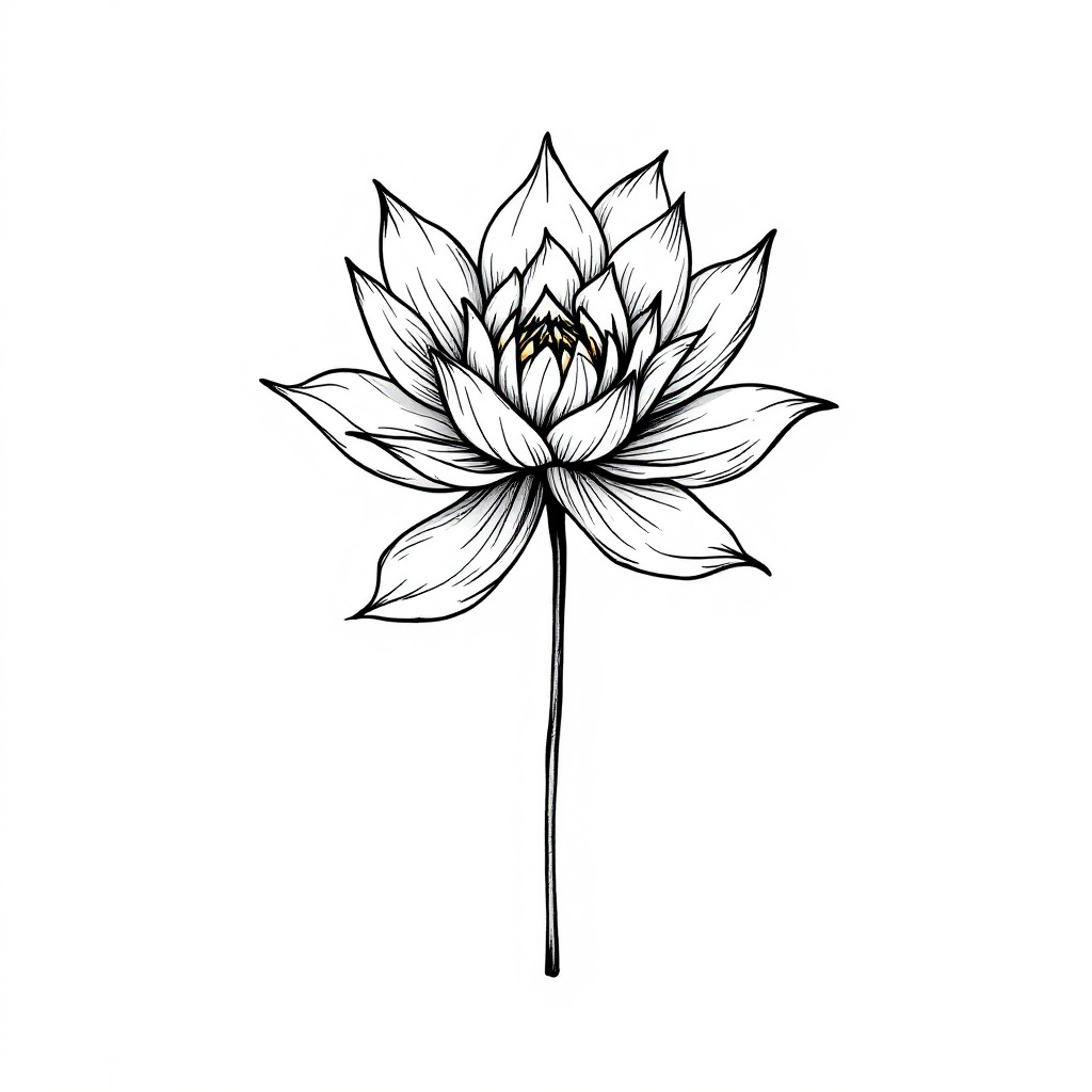 AI tattoo design: a small lotus flower, Fine line style